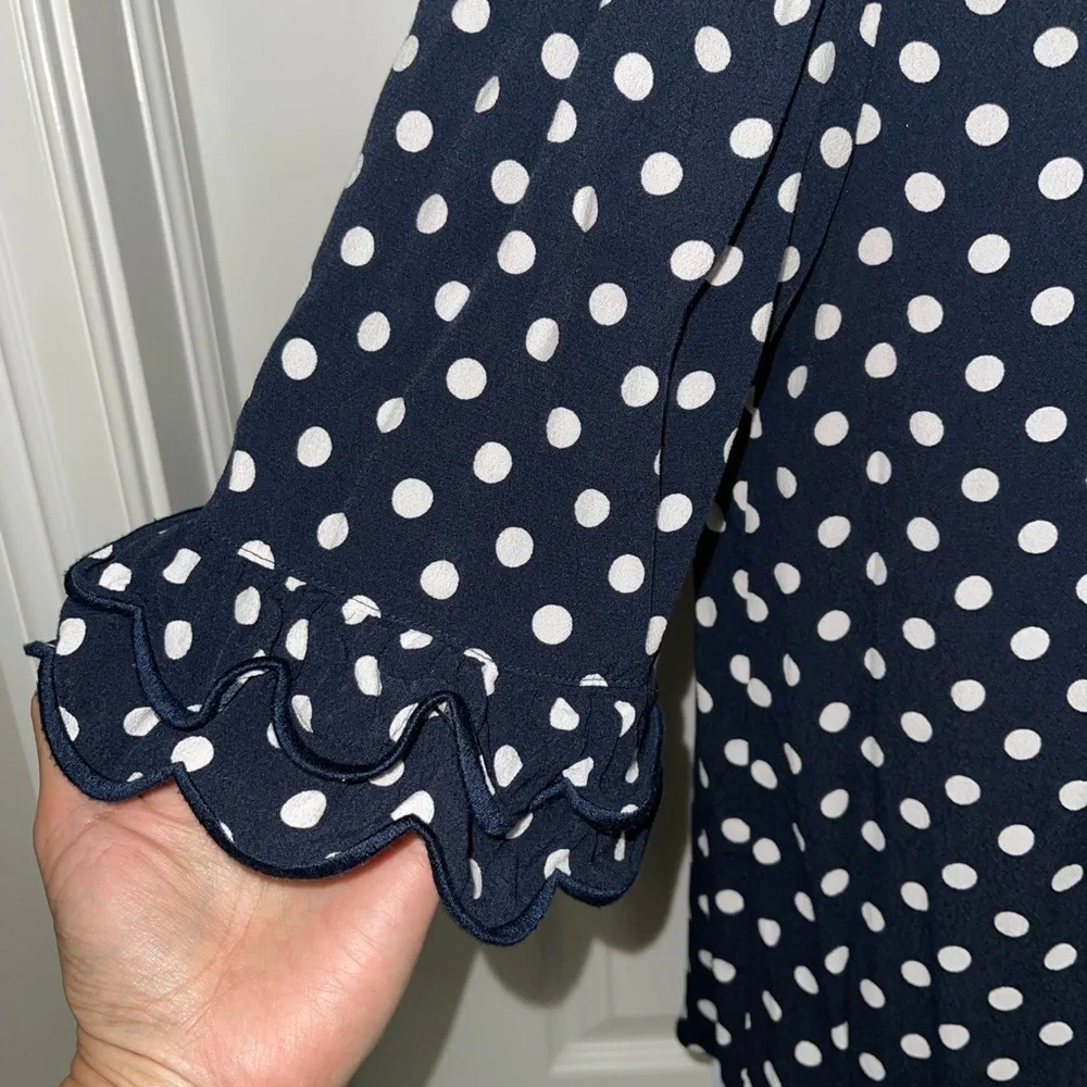 Kate Spade Navy Polka Dot Blouse Women’s Size Small Ruffle Sleeve Top